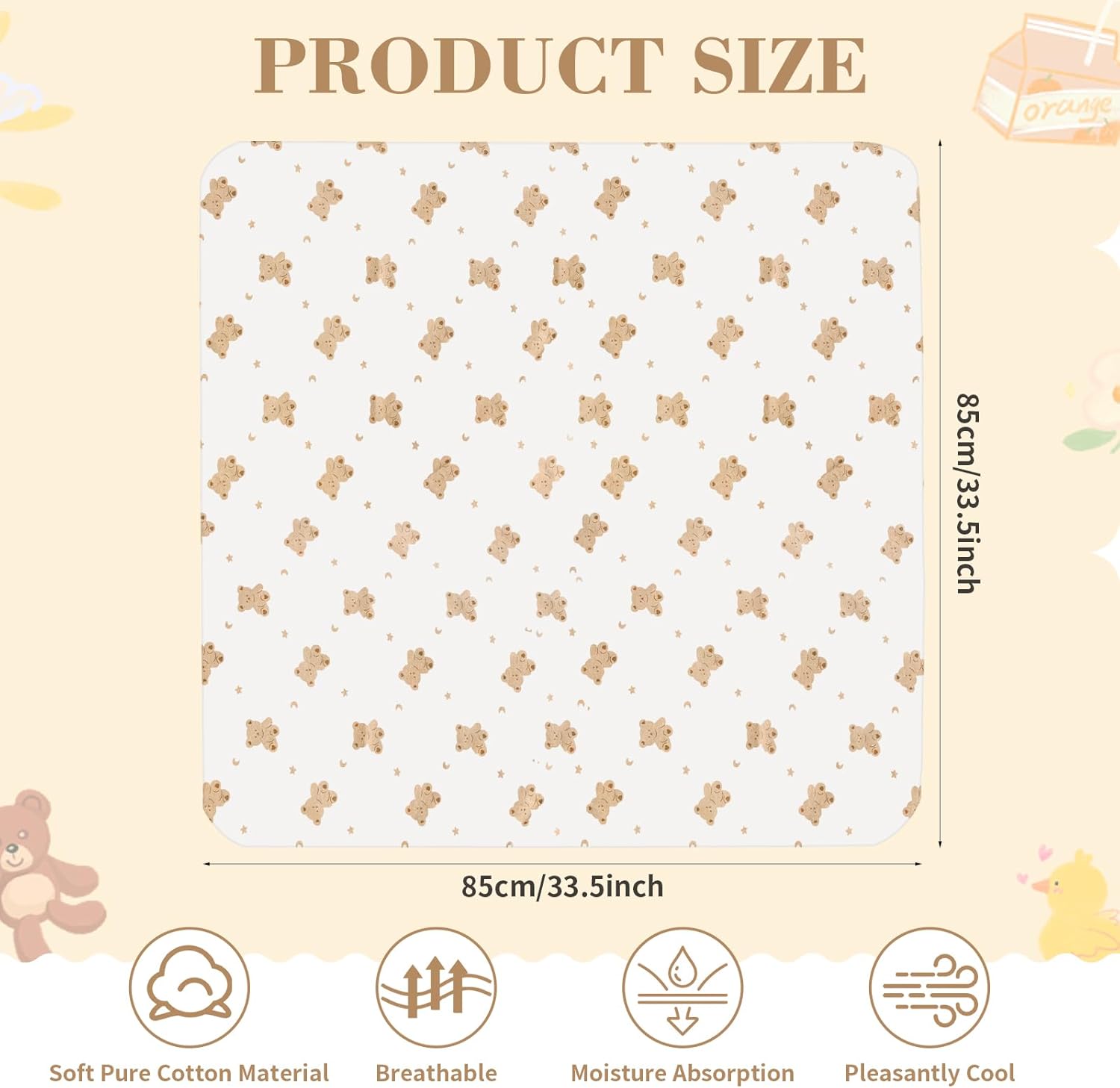 Couverture Bébé Fine Ours Mignon 100% Coton 85x85cm, Respirante Printemps Été, Essentiel Bébé pour L'enveloppement, Landau/Serviette - 2