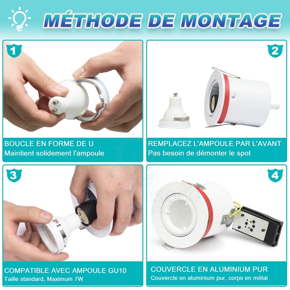 Spot BBC Orientable diametre 100mm avec douille GU10 automatique ref. 8025 - 3