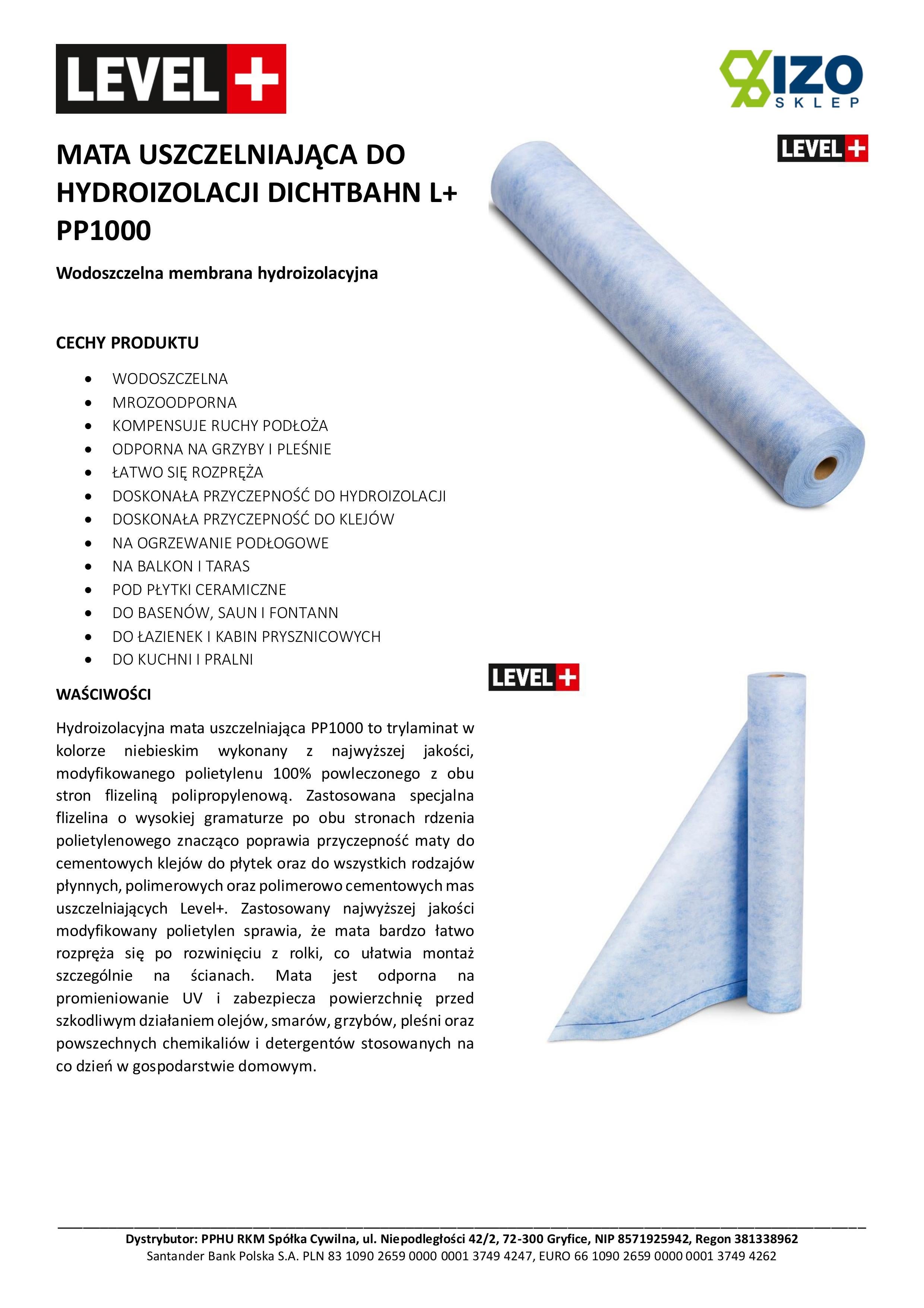 Membrane d'étanchéité sous carrelage Sanitaire Sol Etanche LEVEL+ PP1000 - 30m² - 6