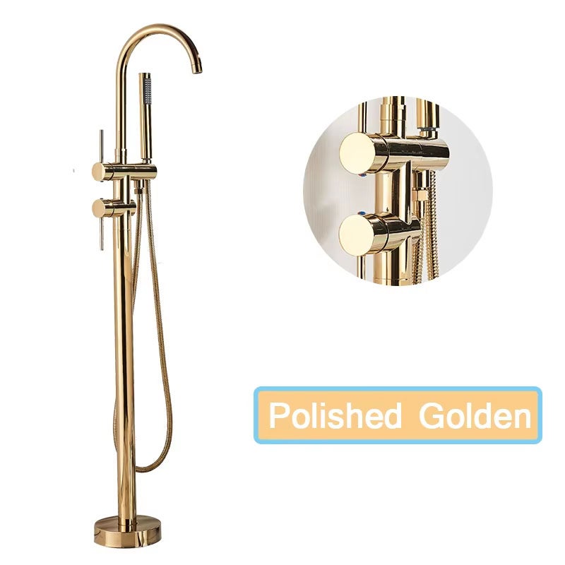 Ensemble de douche, système de douche, robinet de baignoire sur pied, robinet de baignoire sur colonne, ensemble avec douchette Doré poli - 2