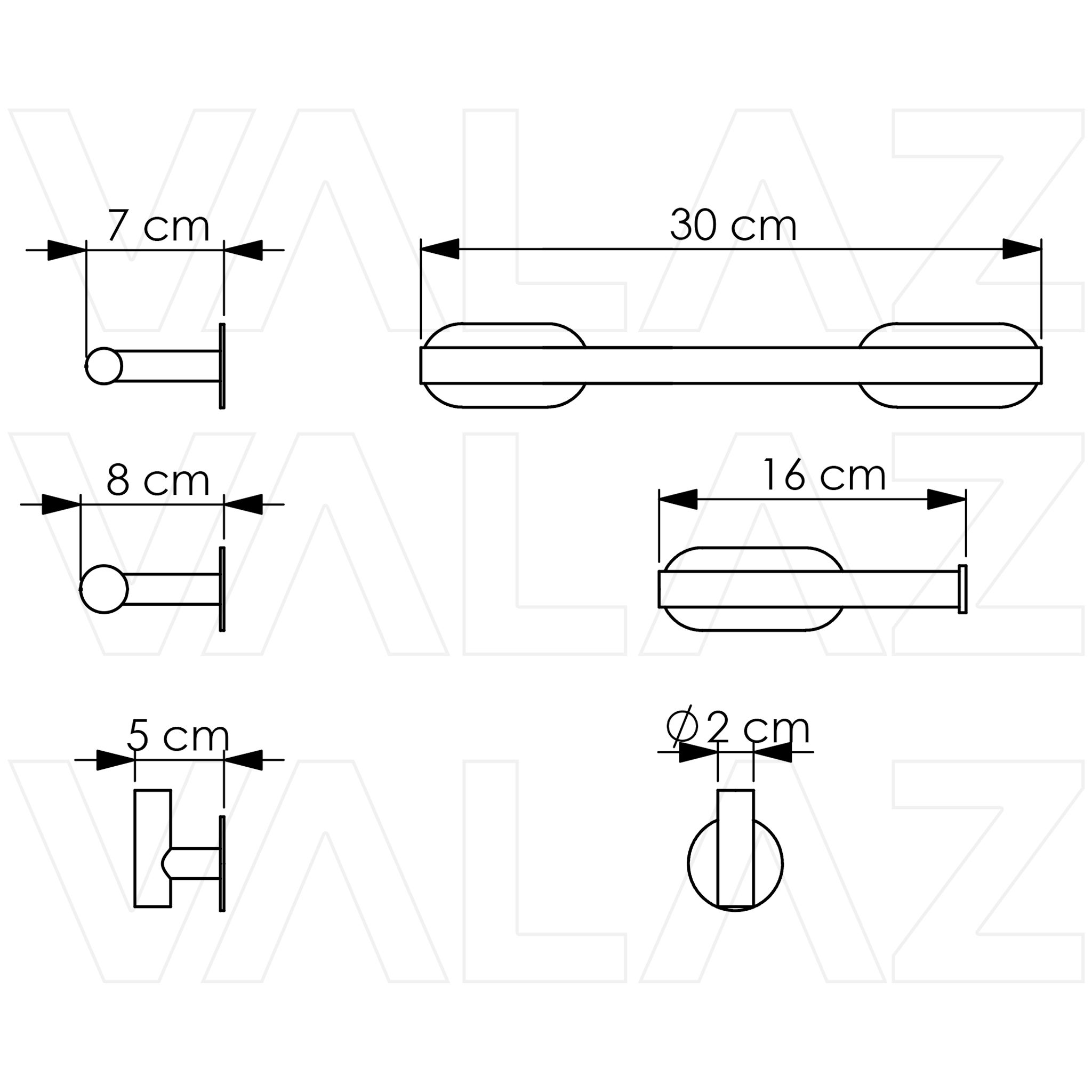 Valaz Accesorios de baño adhesivos pegados sin taladro cromado Toallero 30cm+ Percha+ Portarollos - 1Percha - 2