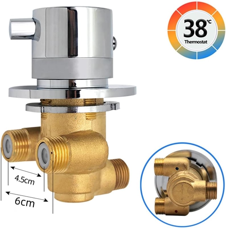 Bateria termostatyczna, bateria prysznicowa mosiężna, jednowylotowa, mieszająca wodę ciepłą i zimną, montowana na ścianie
