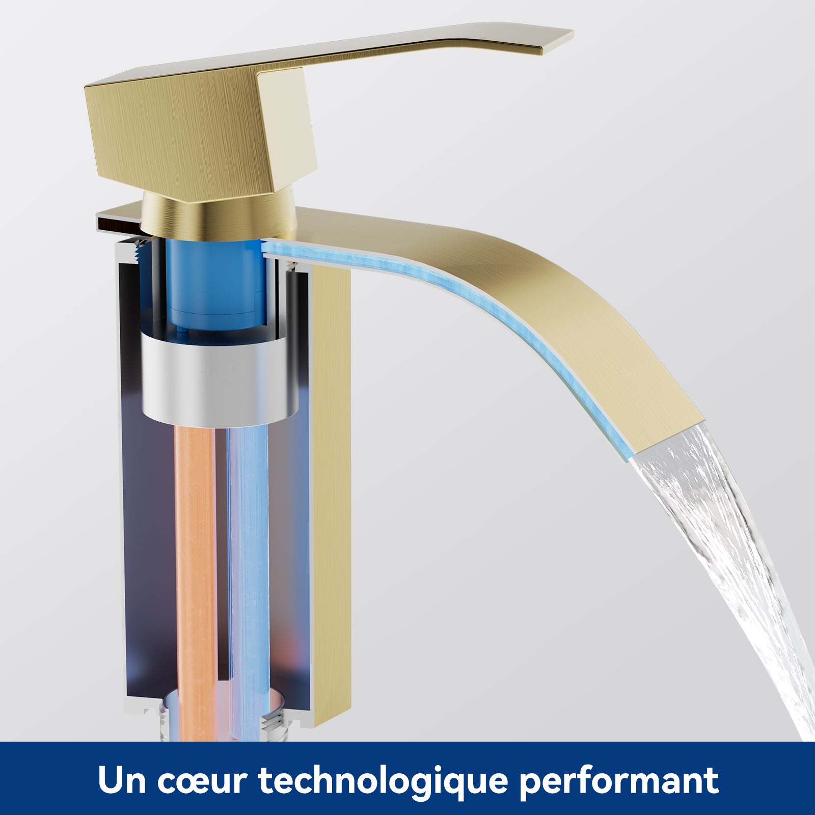 CECIPA MAX Mitigeur de lavabo en cascade Robinet dorée de salle de bain Robinet de lavabo Acier inoxydable Robinetterie Lave-mains - 4