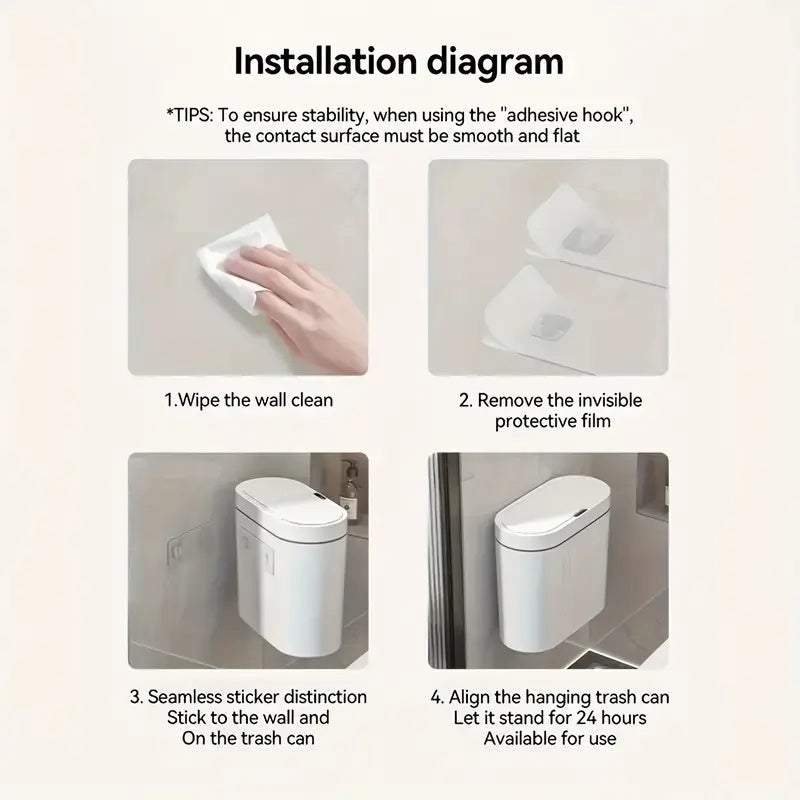 Poubelle murale intelligente avec couvercle à induction infrarouge, réponse rapide du capteur, fonctionnement à piles, blanche - 9
