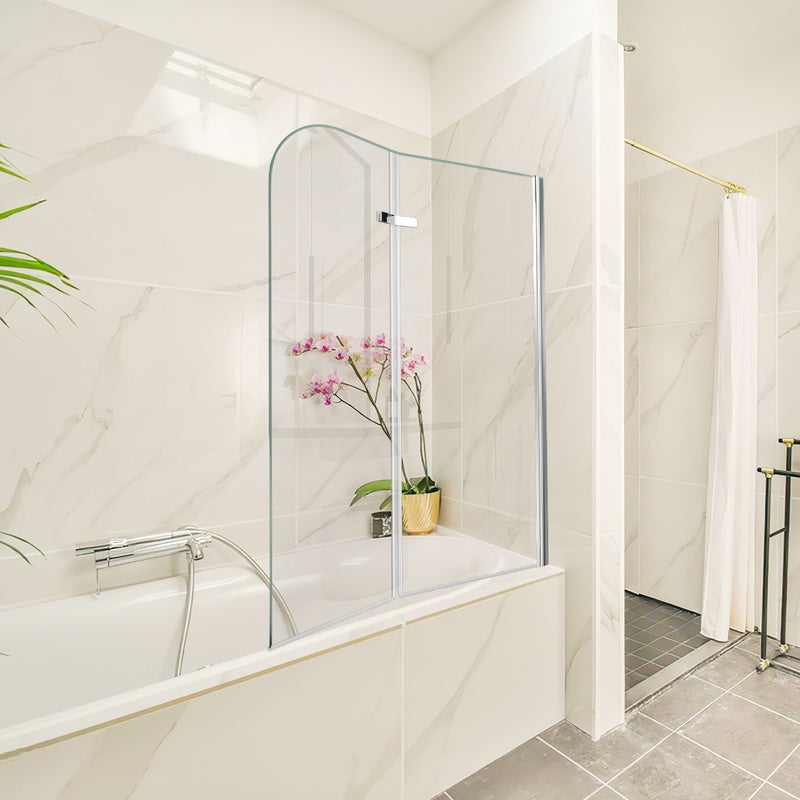 Pare-baignoire pivotant à 180degré pivotant Paroi de douche sanitaire 6mm Nano Repliable glass 2 parties 100x140cm Argent - 8