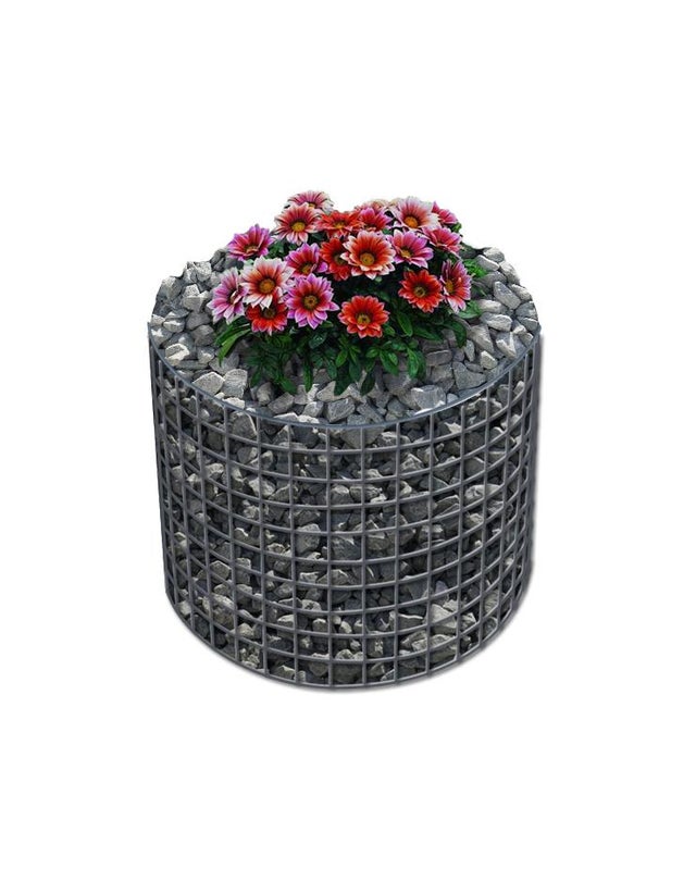 Jardín elevado redondo de gaviones de acero galvanizado, Ø62cm, altura 50cm, malla 5 x 5cm, grosor 10cm, ideal para huerto o flores