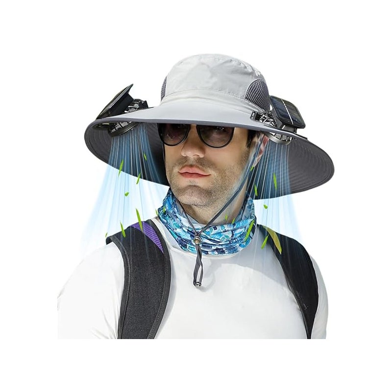 Kapelusz z wentylatorem słonecznym kapelusz przeciwsłoneczny szerokim rondem wentylatorami słonecznymi ładowany przez USB odpinany kapelusz wędkarski