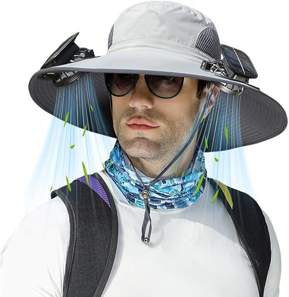 Cappello Con Ventilatore Solare E USB - Tessuto Traspirante E Tesa Larga - Per Pesca, Escursionismo E Golf - Foto 10