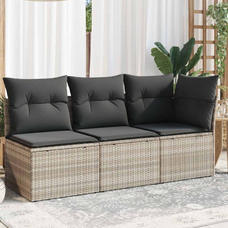 Sofa ogrodowa z poduszkami, 3-osobowa, jasnoszara, polirattan vidaXL