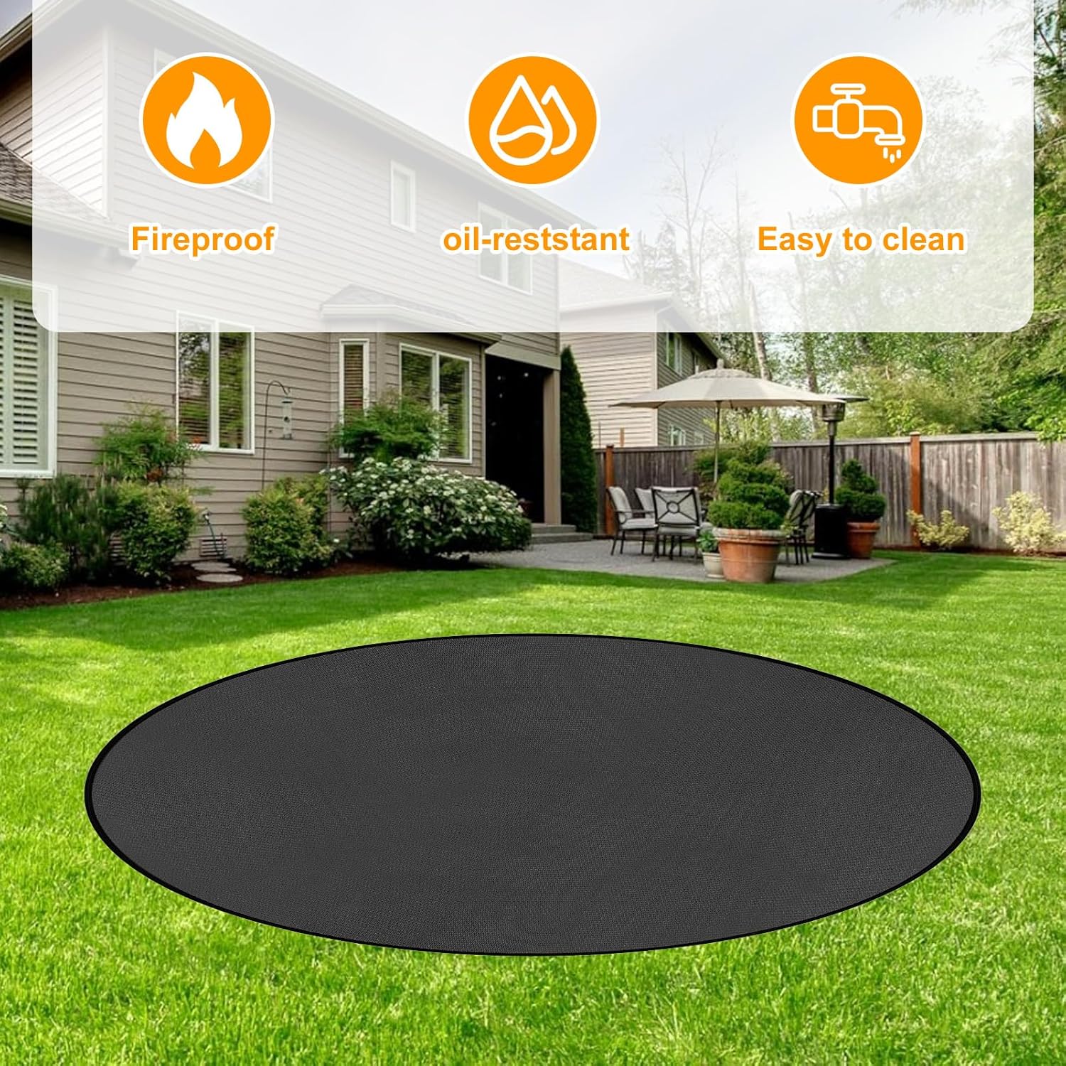 Tapis de foyer rond, résistant à la chaleur, pour cheminée, sol, barbecue, foyer, pelouse et camping, 90 cm - 4