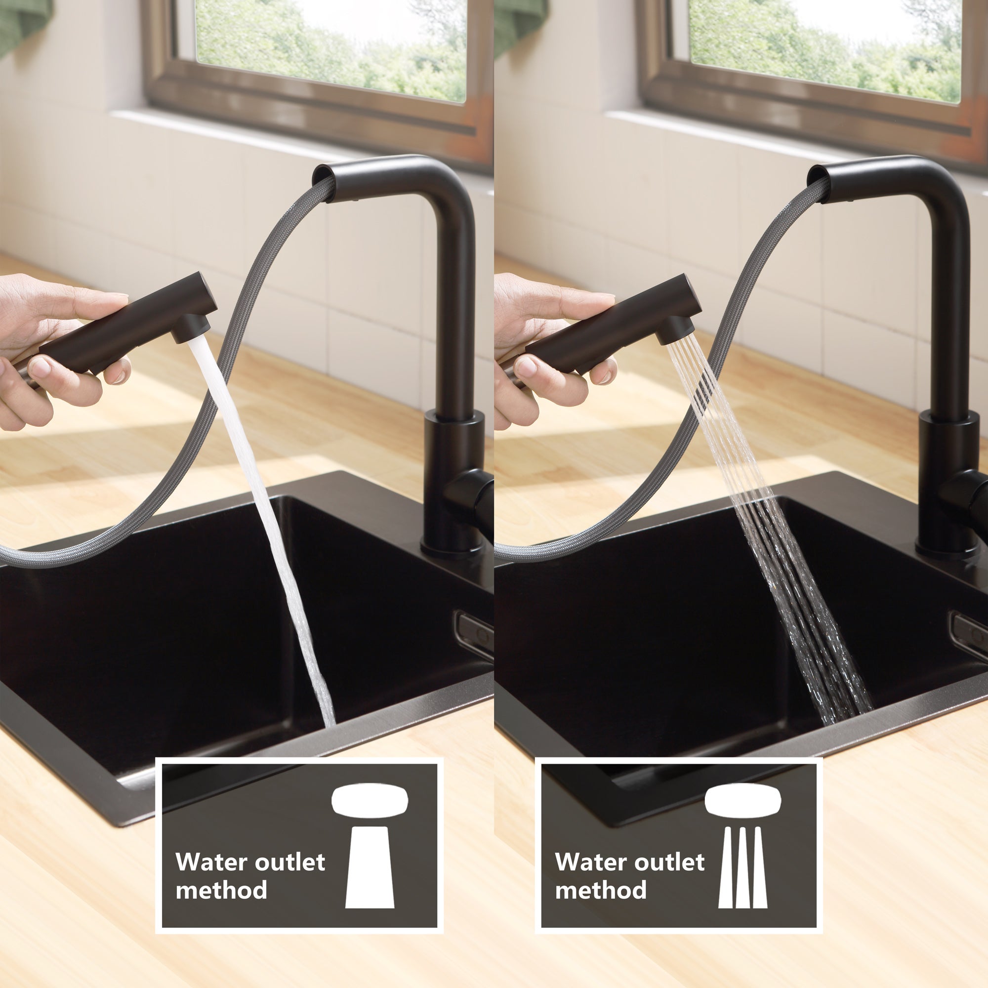 Cecipa max 45x45cm Evier Quartz Noir Evier 1 Bac en Quartz et Résine + Noir Mitigeur Cuisine avec Douchette Extractible 2 Modes de pulvérisat - 8
