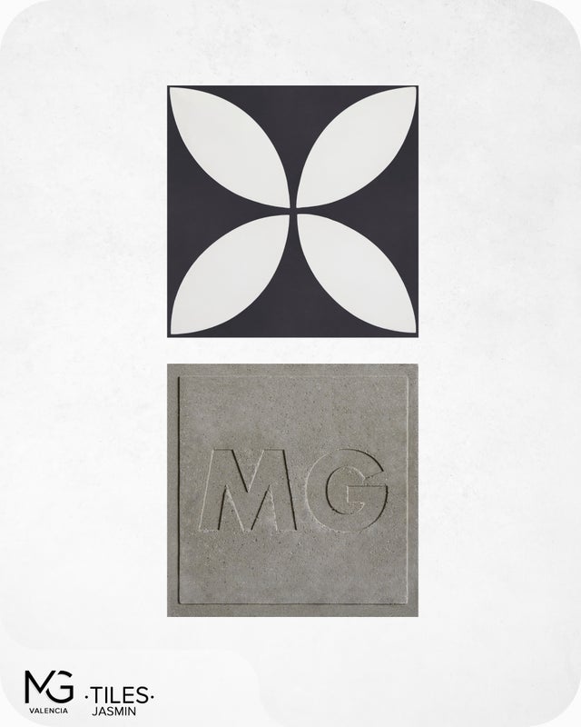 Piastrelle in cemento | JASMIN | Bianco e nero 20x20cm (Confezione da 24 unità = 0,96m2)