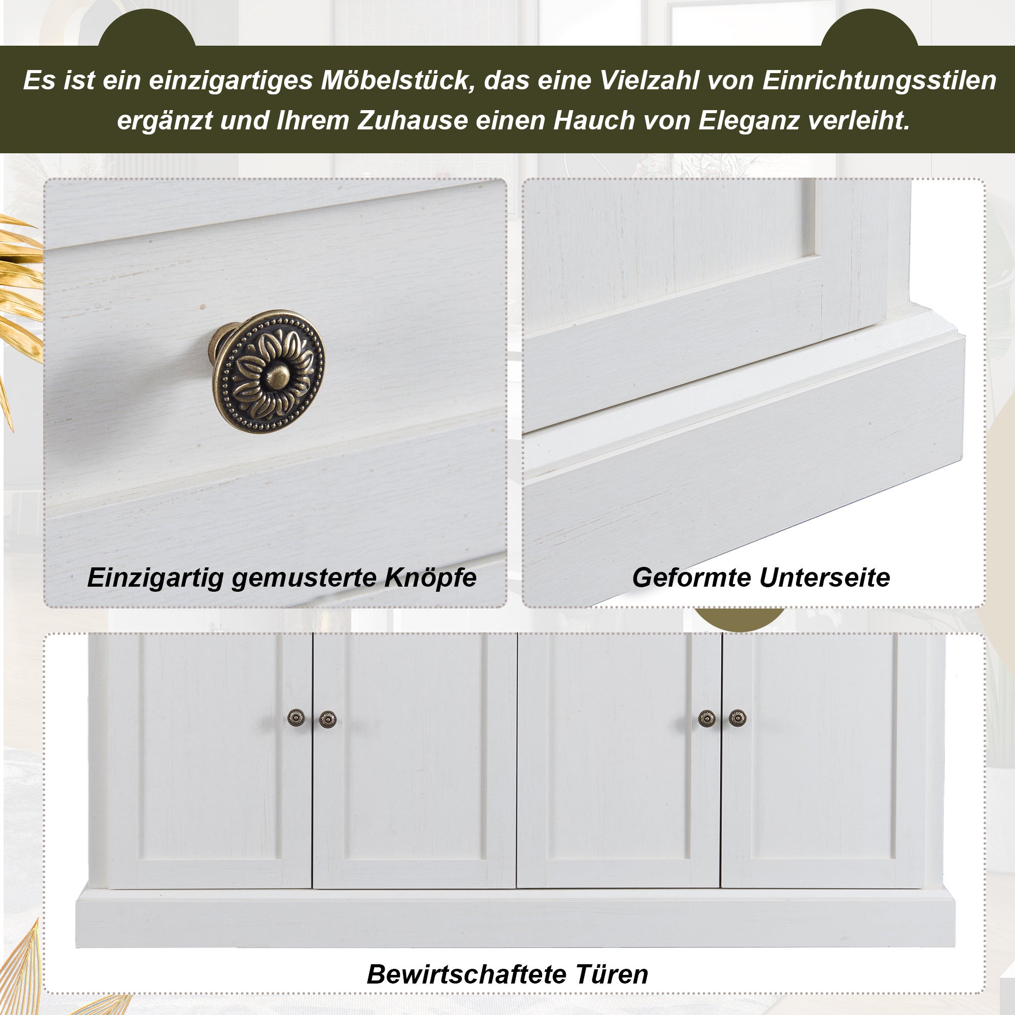 Credenza con 4 ante e 2 cassetti - legno MDF e maniglie in metallo - colore rovere e bianco - 150 x 40 x 86 cm - 6