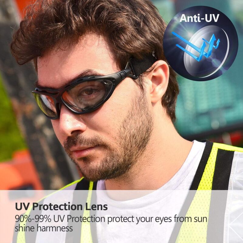 Gafas seguridad trabajo con antivaho y cinta para el cuello seguridad contra rayaduras adecuadas para el tiro cocina el laboratorio protección UV más - 3