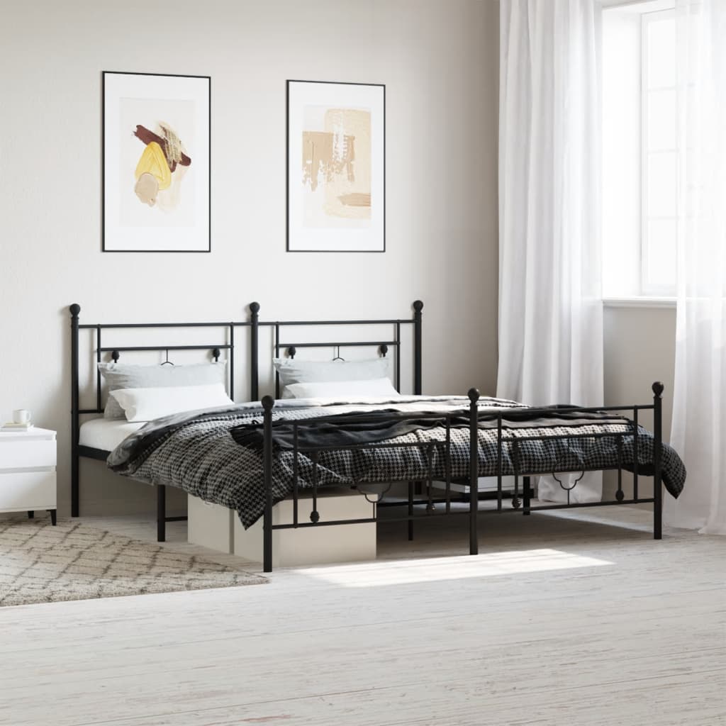 Cadre de lit métal avec tête de lit-pied de lit noir 183x213 - 2