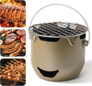 Griglia Barbecue Giapponese Portatile A Carbone/etanolo – Con Piastra Antiaderente, Inclinata Per Drenare L’olio, In Alluminio E Legno, Per 3-5 Persone