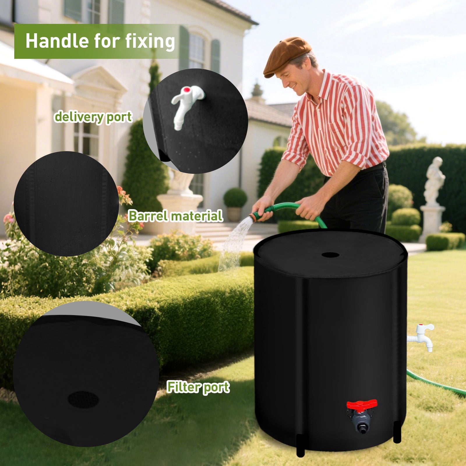 BETAFACE Seau à eau pliable, 50L, réservoir de stockage d'eau en PVC, avec robinet et filtre, résistant au soleil, pour le jardin et le camping (noir) - 5