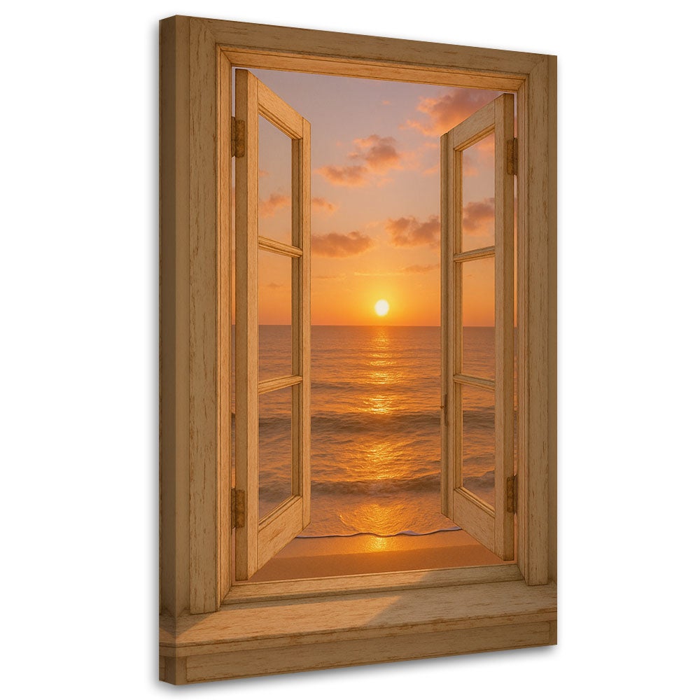 Obraz Shabby Chic, Widok z okna zachód słońca na plaży 70x100