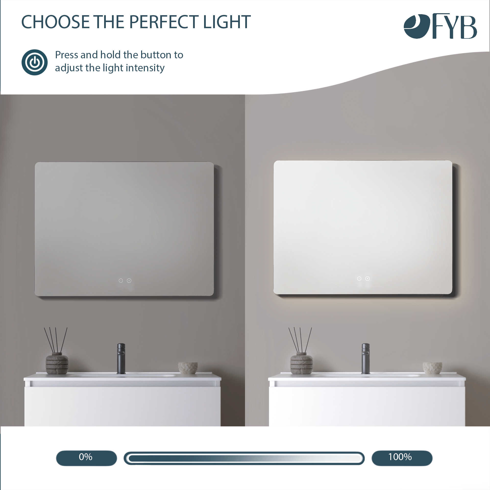 Feel Your Bath, Miroir de salle de bain carré avec lumière LED réglable de 100x80 cm, avec interrupteur tactile, anti-buée et arrêt automatique - 3