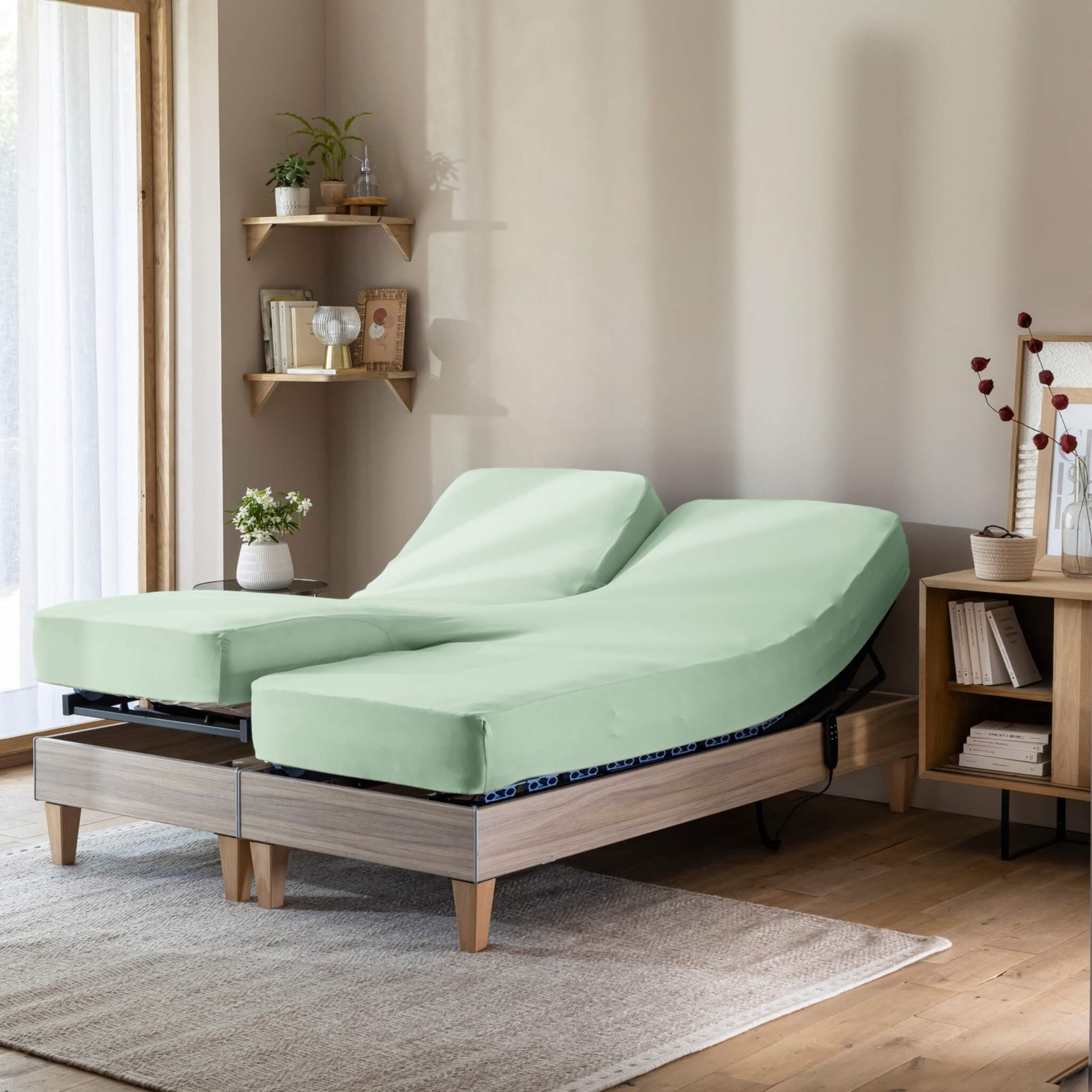Drap Housse Vert Jade Pour Lit Articul Jersey Extensible 2x80x200 drap-housse-vert-jade-pour-lit-articul-jersey-extensible-2x80x200