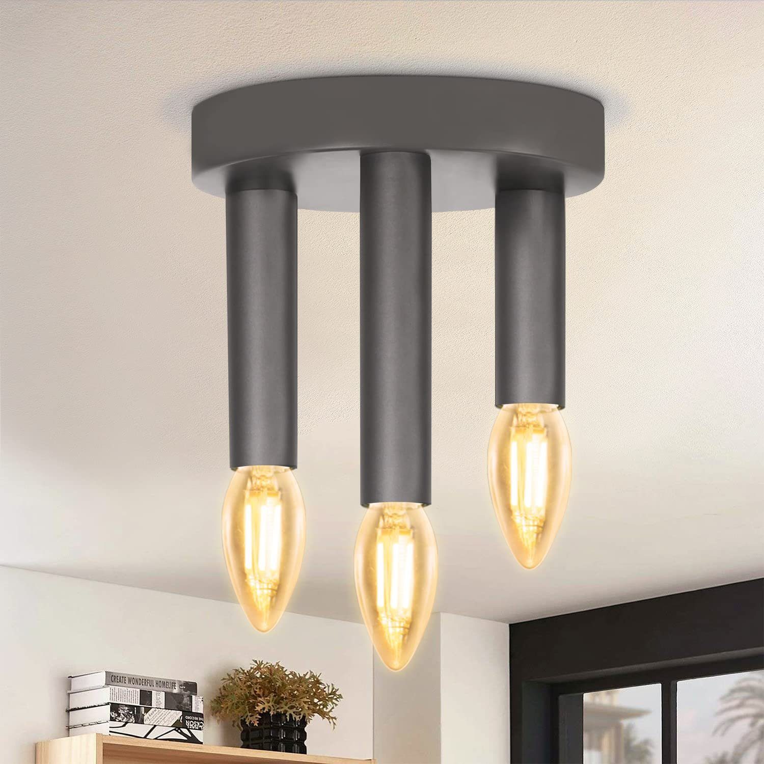 ZMH Lampa sufitowa E14 w stylu retro industrialnym z białego metalu do kuchni i jadalni