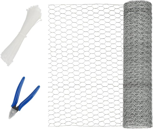 Ineasicer Siatka hexagonalna ocynkowana 40 cm x 10 m z 100 opaskami kablowymi i 1 narzędziem do cięcia, siatka metalowa hexagonalna do prac ręcznych,