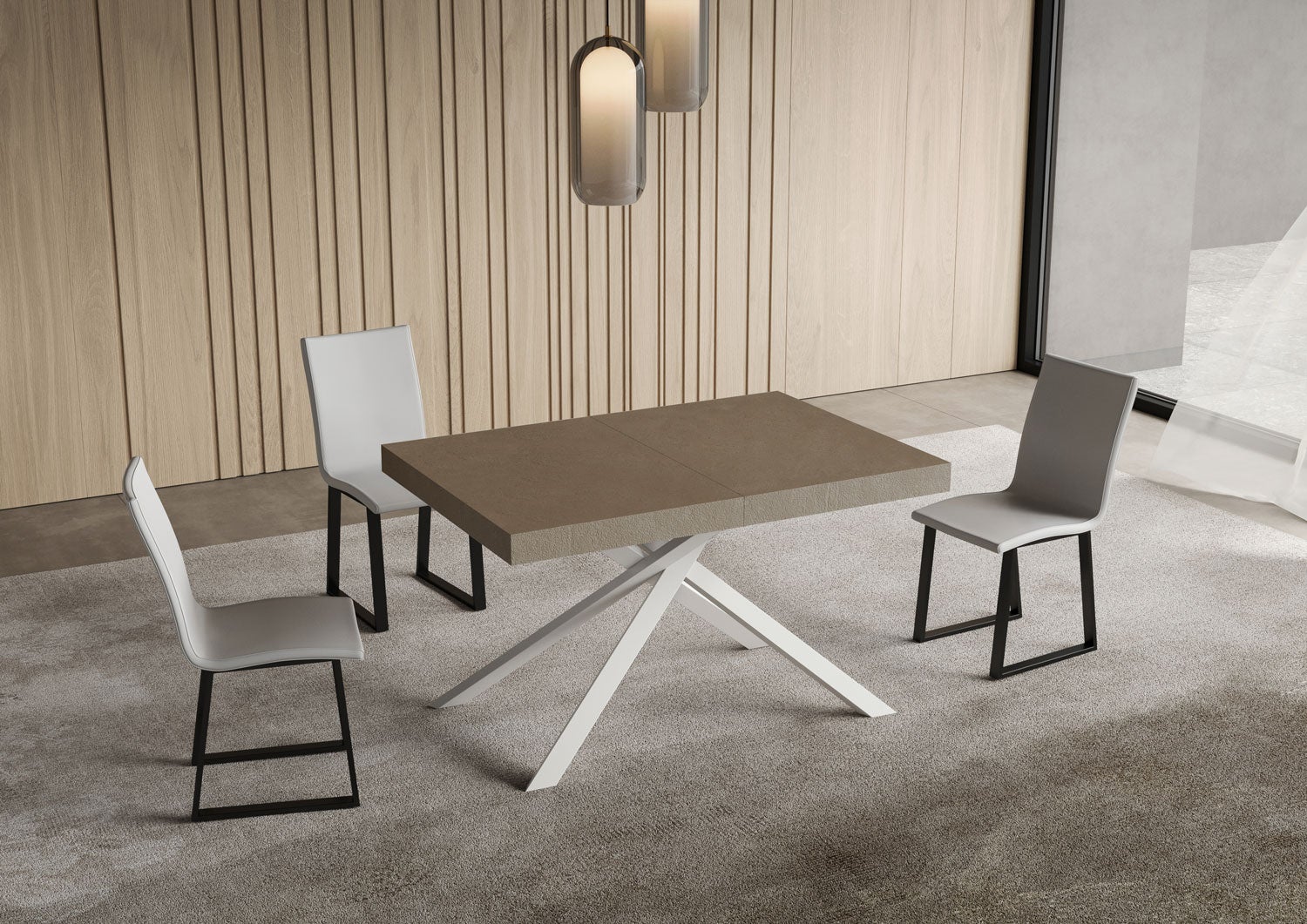 Stół rozkładany Niket gołębioszary 140/400x90 cm z białymi nogami