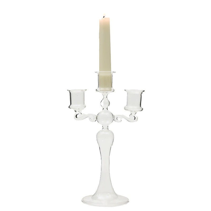 Candélabre En Verre à 3 Bras Transparent - Bougeoir Chandelier Élégant Pour Dîner, Mariage Et Décoration