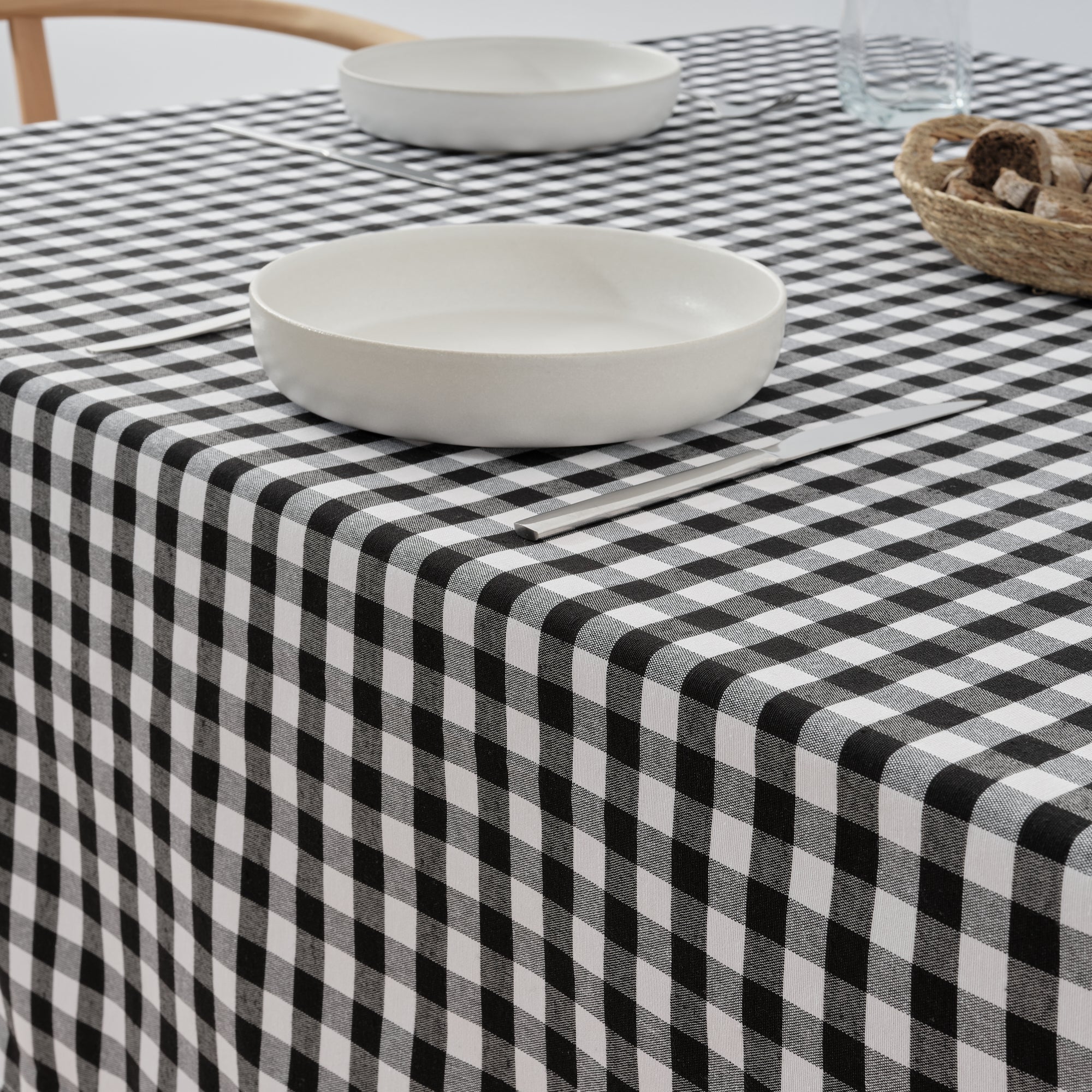 Mantel Vichy impermeable antimanchas Negro tacto tela - 250x140 cm - 6