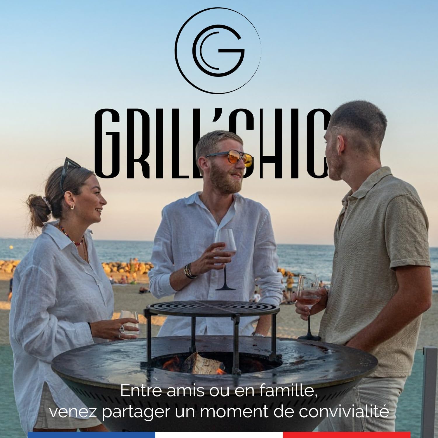 GRILL'CHIC - Pack Privilège Brasero Auvergnat Corten Bois Carré - Simple Cuve - Avec Bâche + Grille + Stop Food Inclus - 7