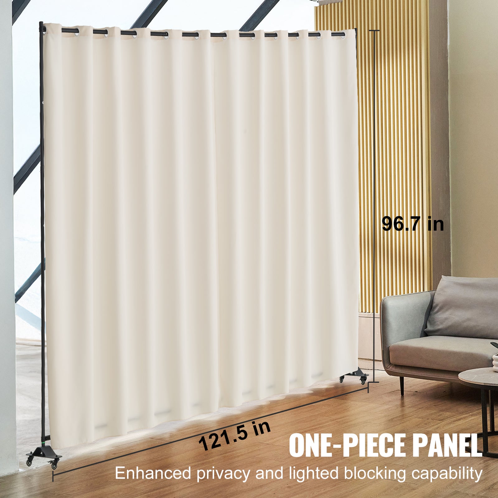 Cloison de Séparation Portable SucceBuy, Structure Métal avec Roulettes et Rideau Beige, Paravent Autoportant pour Bureau, Salle à Manger - 4
