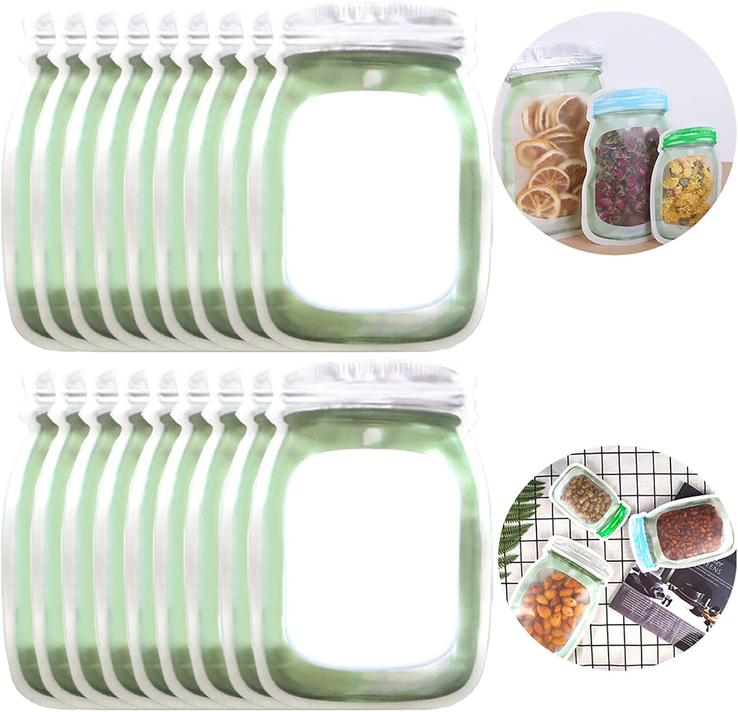 Opakowanie 20 wielokrotnego użytku torebek Mason Jar z zamknięciem strunowym do gotowania, przekąsek i kanapek