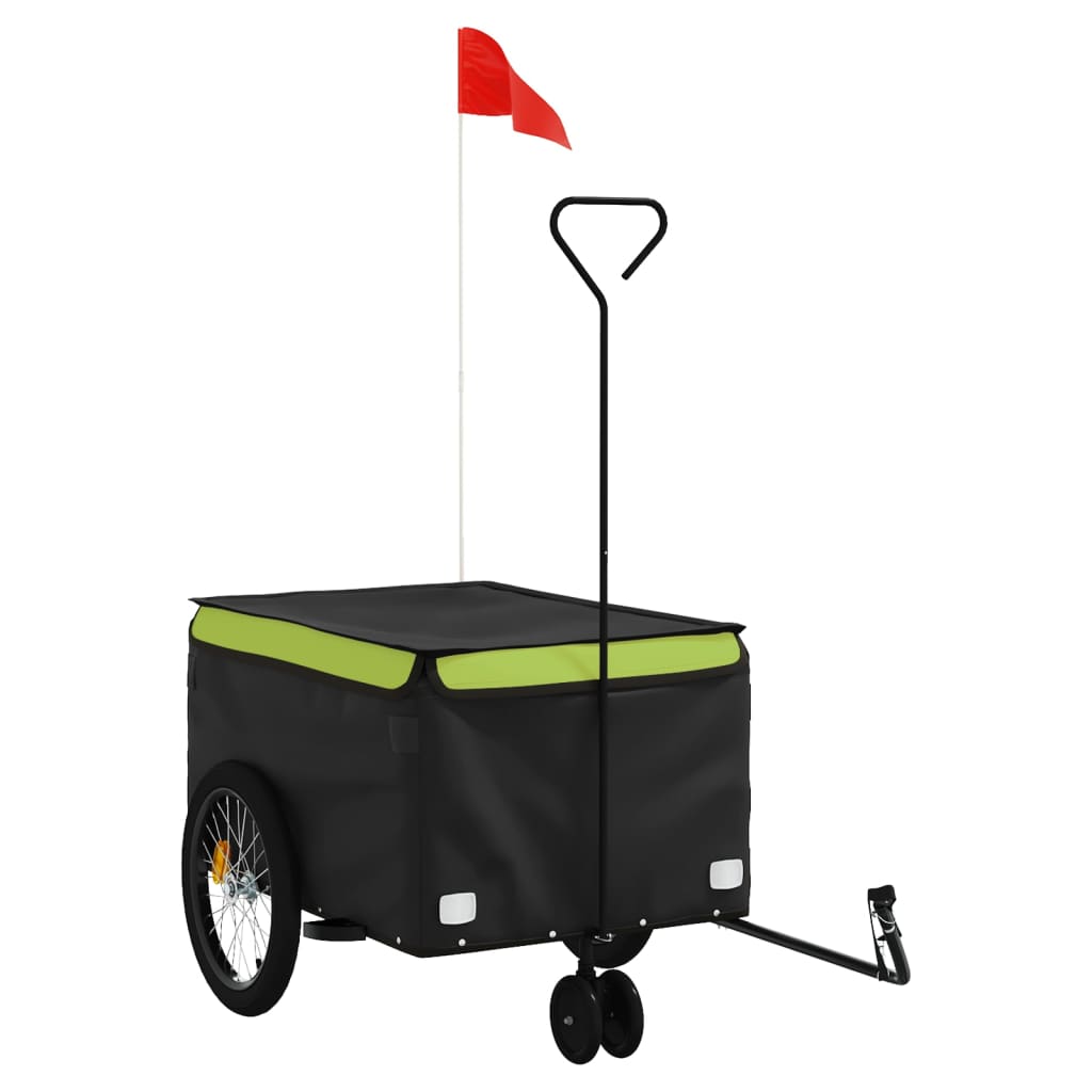 Remorque De Vélo Noir Et Vert 30 Kg - Chariot Cargo Robuste Avec Drapeau De Sécurité