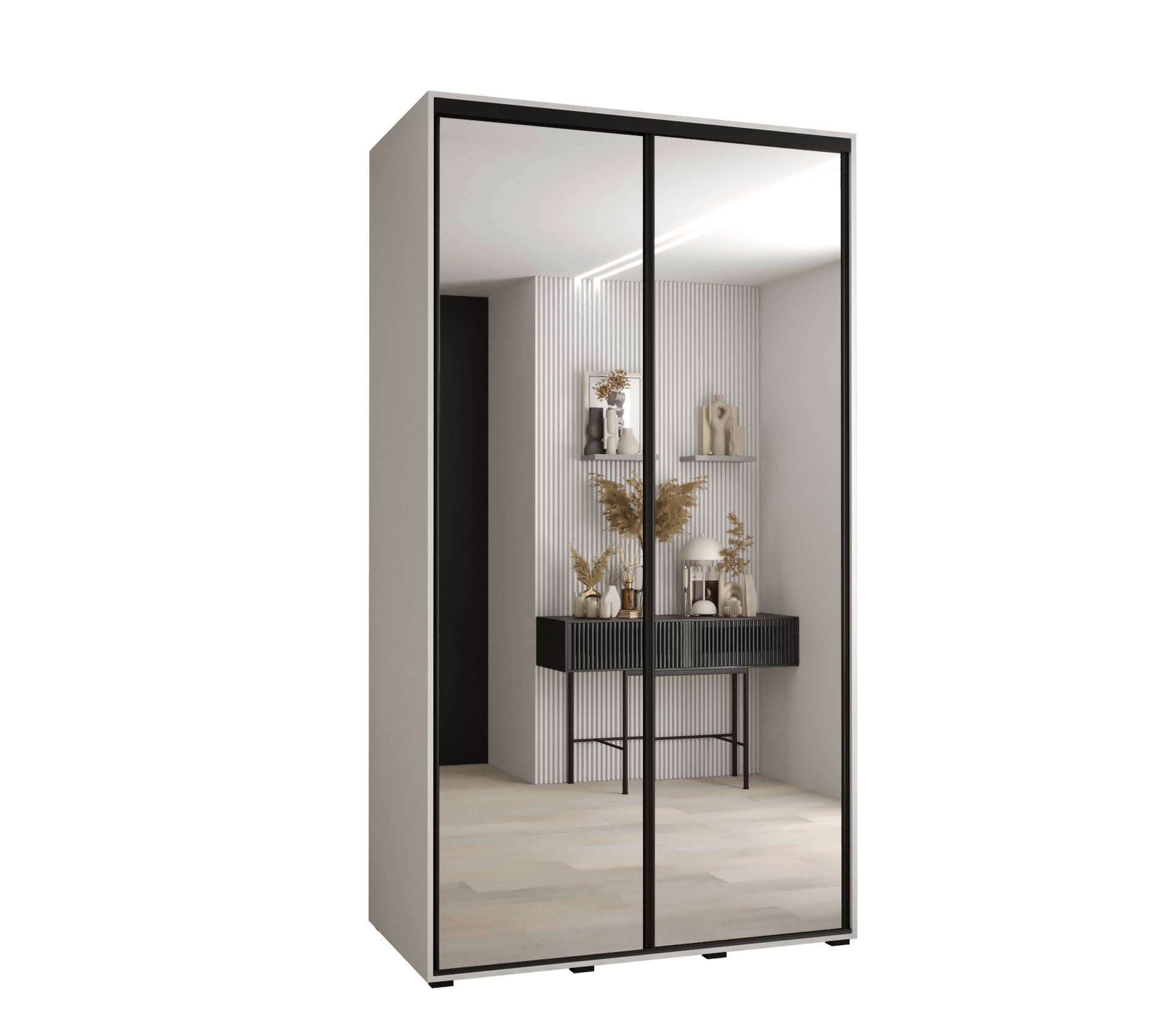 Szafa przesuwna z lustrem wysoka Davos 2 140 x 60 x 235,2 cm biały + biały + u. czarny - Abiks Meble