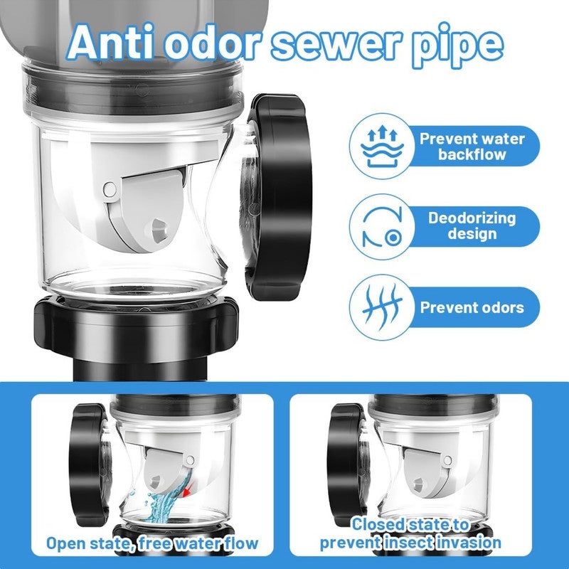 Kit de vidange d'évier, siphon d'évier avec tuyau de vidange flexible télescopique et bouchon d'évier escamotable, siphon d'évier de cuisine - 3