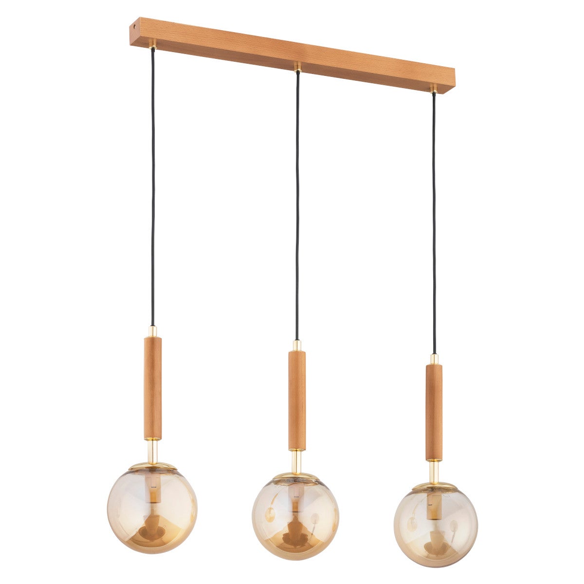 Lampa wisząca Tori jasne drewno-bursztynowy-złota 3xE14x10W wym: 90 x 70 x 15 cm metal Alfa