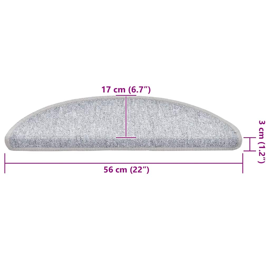 vidaXL Tapis d'escalier 30 pièces 56 x 17 x 3 cm Gris clair Demi-rond - 8