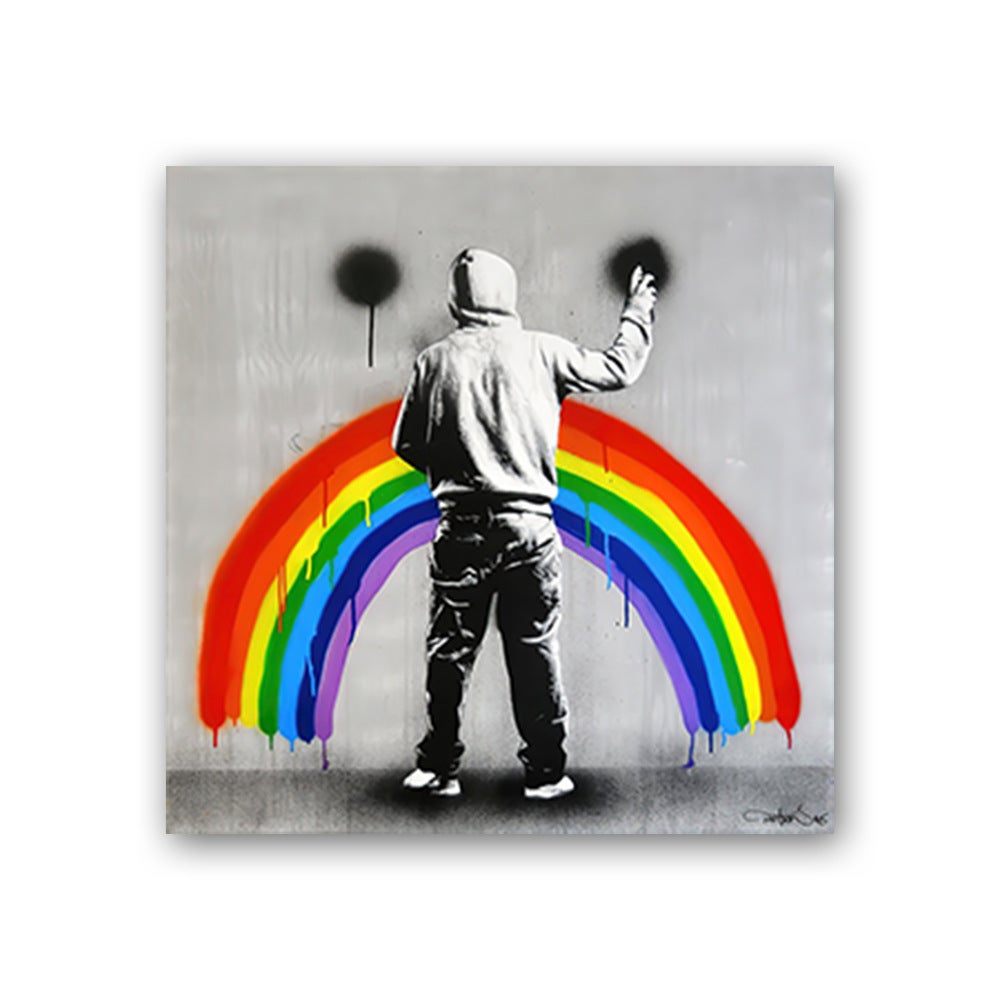 Wydruk na płótnie z tęczą, styl street art, graffiti, dekoracja ścienna, wydruk na płótnie, styl nowoczesny, salon (rama nie jest dołączona), 40 x 50