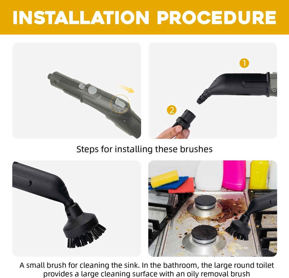 Paquet de 12 adapté aux accessoires pour nettoyeur vapeur Kärcher Easyfix SC1 SC2 SC3 SC4 SC5 - Set de buses à brosse ronde - Pièces de rechange pour - 3