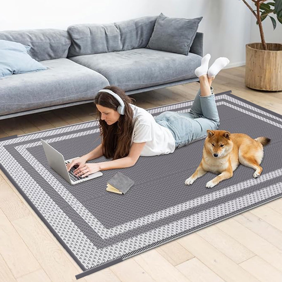 Tapis d'extérieur 183*274cm, tapis de terrasse, double face, tapis de paille en plastique, tapis de camping extérieur, imperméable et antidérapant - 4