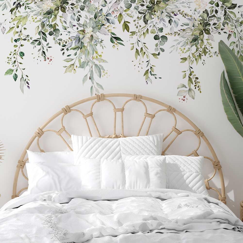 Adesivo da parete fai da te con vite verde in stile bohémien, per camera da letto, soggiorno, ufficio, divano - 3