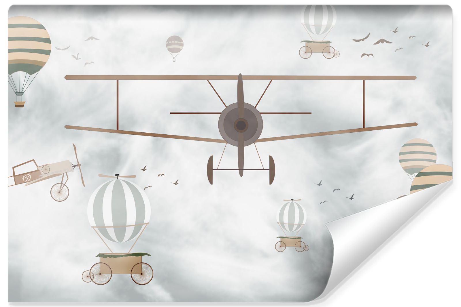 Vlieseline papel pintado foto para habitación infantil aviones globos nubes cielo 520cm x 318cm