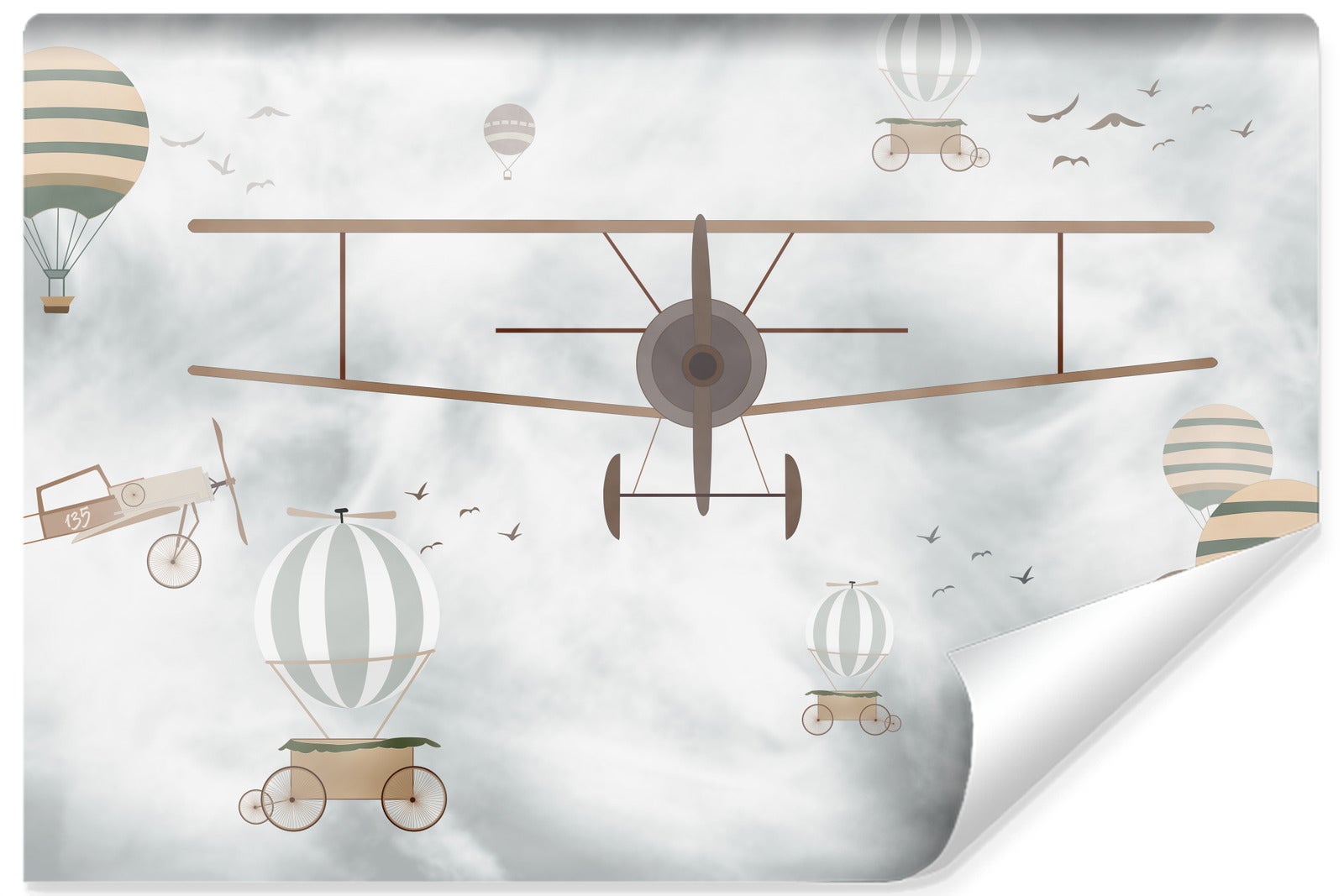 Vlieseline papel pintado foto para habitación infantil aviones globos nubes cielo 405cm x 270cm