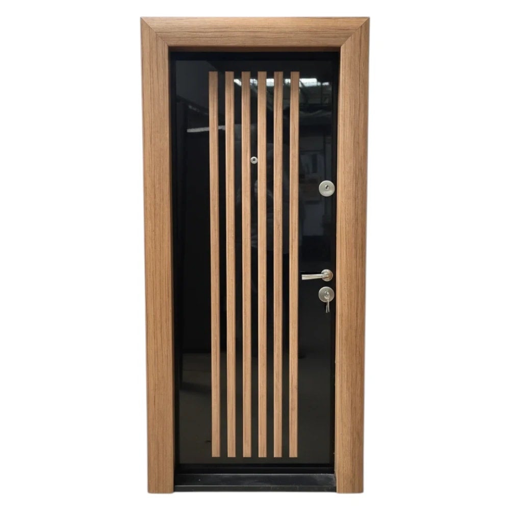 Usa metalica de apartament cu izolatie Novo Doors First Class NDS45, Deschidere Stanga, Dimensiune 200X88 cm, Tabla 1.2 mm, Negru lucios cu riflaj