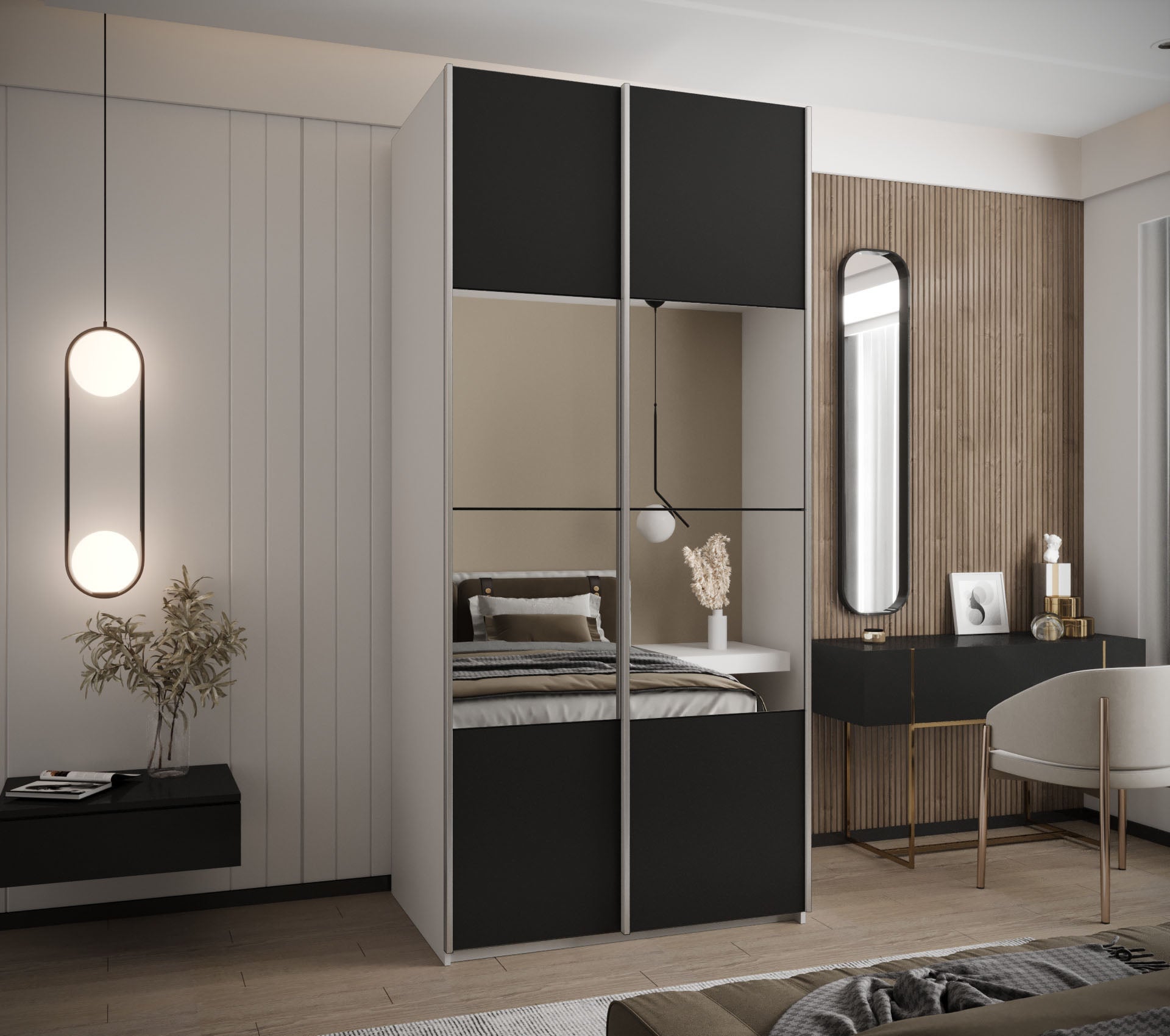 Szafa przesuwna wysoka Lux 4 120 x 64 x 245,5 cm biały + czarny + u. srebrny - Abiks Meble - 2