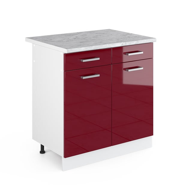 Vicco Meuble bas universel R-Line, Rouge bordeaux Haute brillance, 80cm avec tiroirs et portes, avec PT