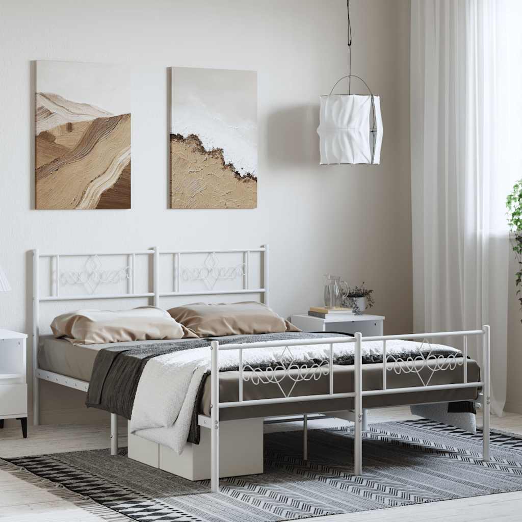Cadre Lit Métal Gecheer 160x200cm - Plateforme Lattes Blanc Rangement 90cm
