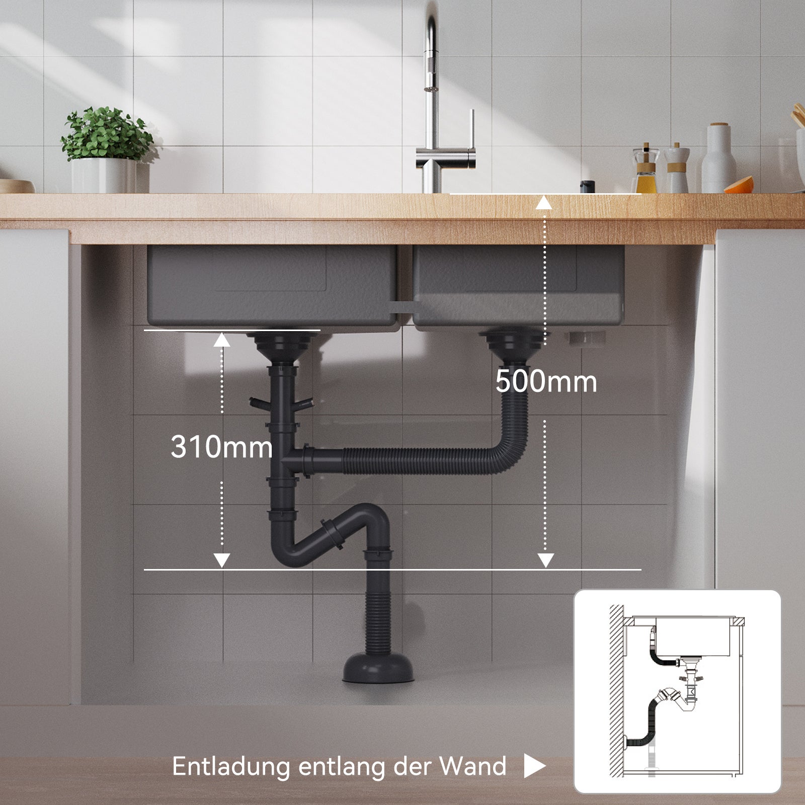 AuraLum Max Évier à Encastré/à Poser 2 Bacs avec Distrubuteur de savon/Ensemble de drainage,Évier 75x45x19cm Inoxydable pour Cuisine,Noir,EU Modèle - 9
