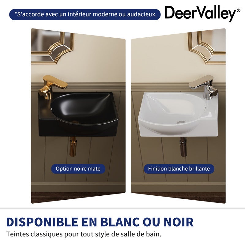 Vasque Lave Main DeerValley 400×280 mm, vasque rectangulaire en céramique noire mate, cuve à droite avec trou de robinet à gauche - 6