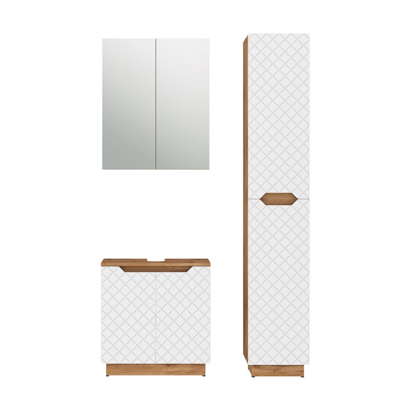 Vicco Zestaw mebli łazienkowych Lotta, Dąb/biały ze strukturą płytek, 3 części